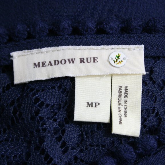 Vintage 90's Anthropologie Meadow Rue Blue Rayon Blouse w/ Lace SZ MP EUC - Picture 7 of 10